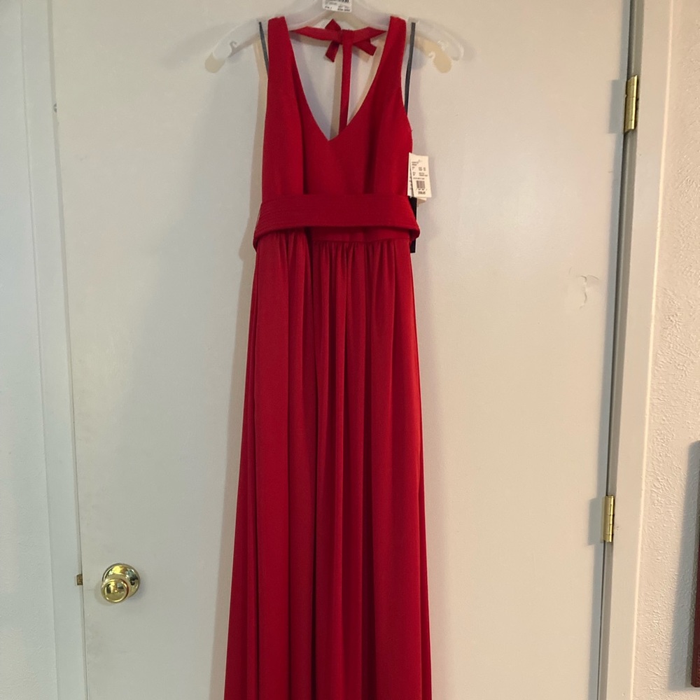 Valentina halter bridesmaids dress, apple red.
